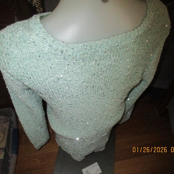 NEW WITHOUT TAGS BLUEISH GREEN SPARKLY APT 9 SWEATER SZ m - Picture 2 of 2